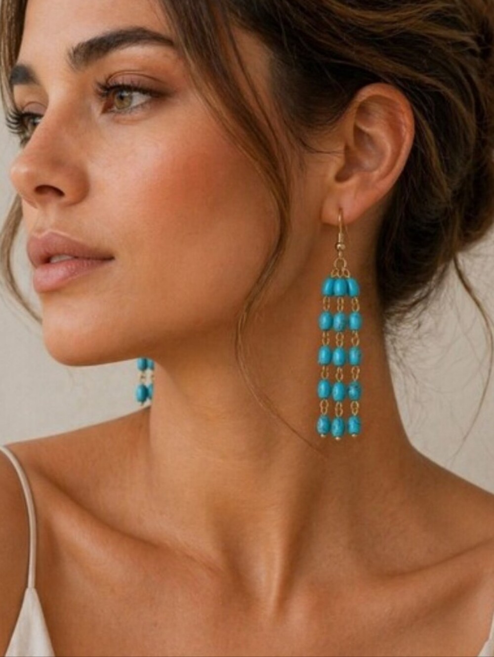 Plunder Turquoise Beaded Multi-Strand Dangle Earrings NEW!